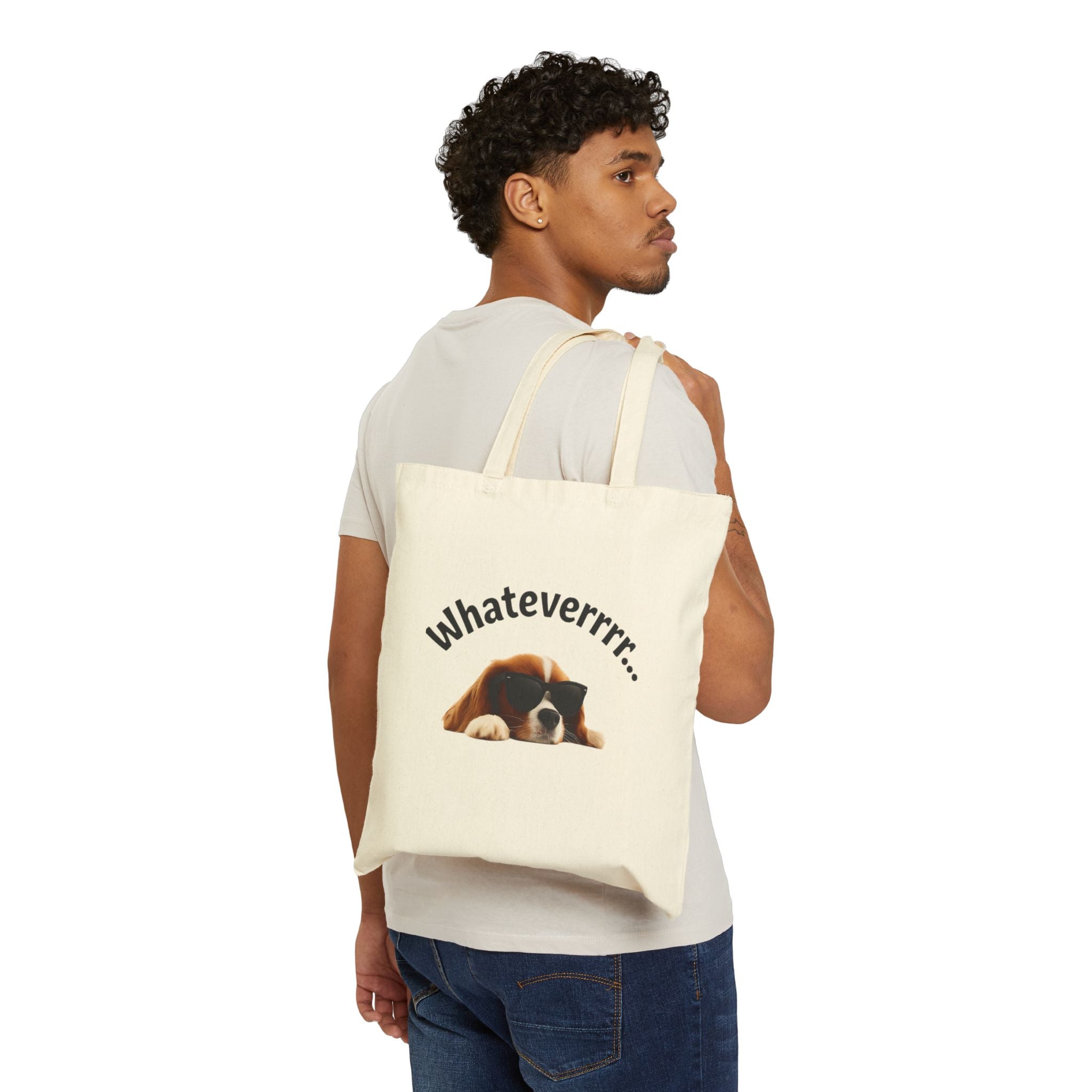 Cotton Canvas Tote Bag - whateverrr Dog Tote Bag, Puppy Lover Beach Bag, Cute Pet Grocery Tote, Funny Animal Market Tote, Customizable Pet