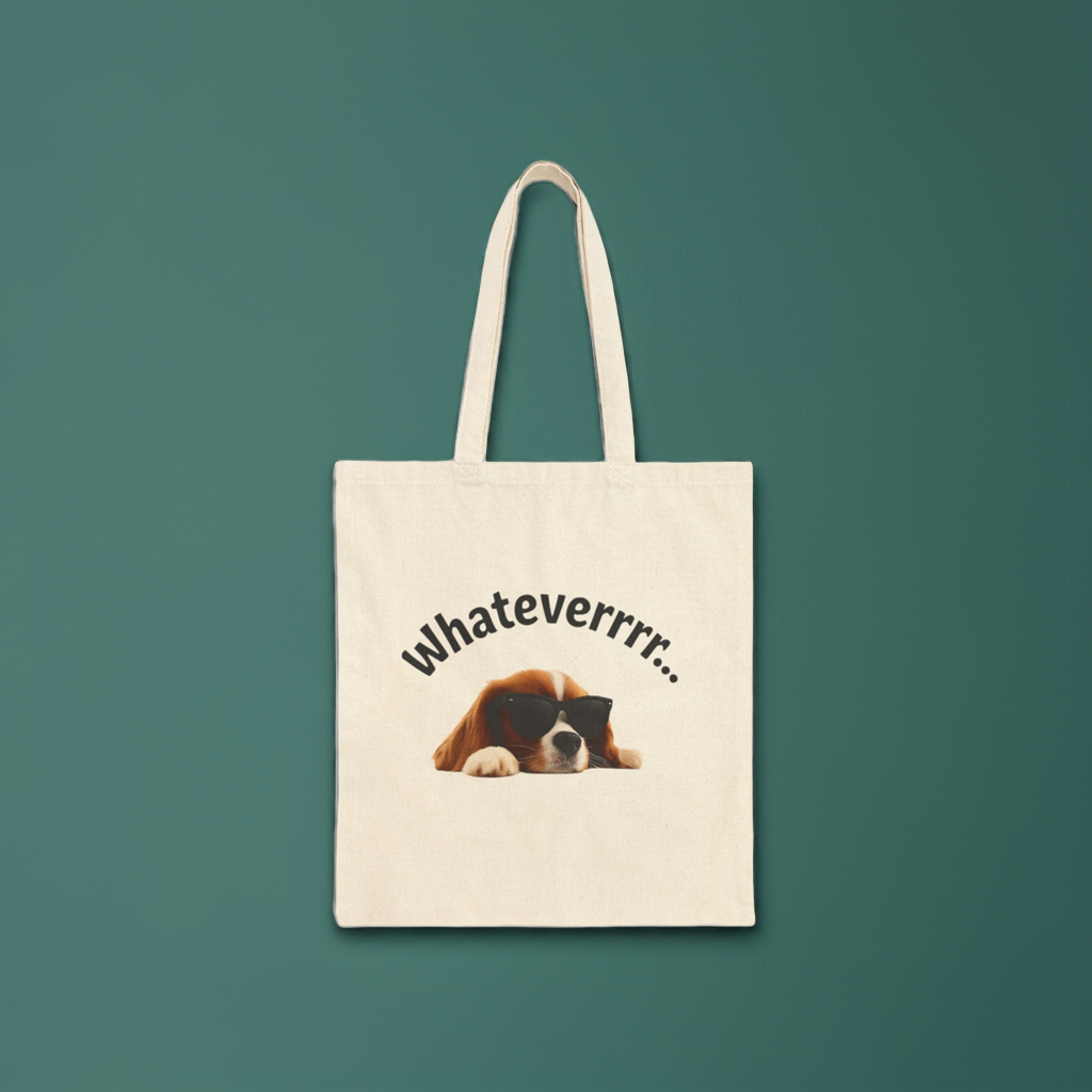 Cotton Canvas Tote Bag - whateverrr Dog Tote Bag, Puppy Lover Beach Bag, Cute Pet Grocery Tote, Funny Animal Market Tote, Customizable Pet